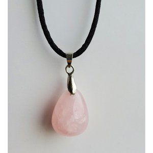 Rose Quartz Pendant Necklace, natural stone jewelry, Pink polished rock gemstone